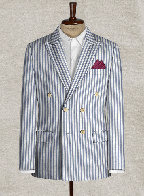Premium Bespoke Navy w/ Vertical Stripe Double Breasted Suit – Leon Suits